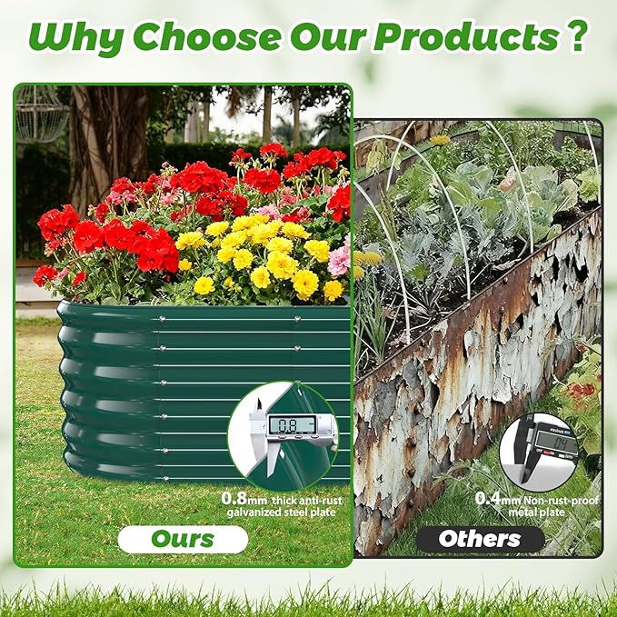 17" Tall Oval-Shaped / Elliptic Metal Raised Garden Bed Outdoor Dark Green | 60X24X17 Inch,1.5 FT Tall,0.8MM Thick Galvanized Metal Painted,for Variety of Flowers,Herbs,Vegetables.with Gloves,Tool free