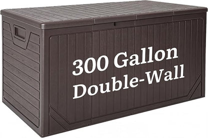YITAHOME XXL 300 Gallon Extra Large OutdoorDeck Box, Lockable Resin Storage Box and Waterproof Patio Furniture Bin for Garden Tools & Pool Accessories, Brown