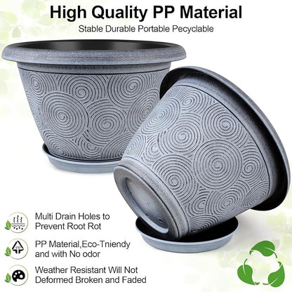 Fodetyff 6 Inch Flower Pots Planters for Indoor Outdoor Plants, 6 Pack Plastic Small Plant Pots with Drainage Hole & Tray, Modern Decorative Garden Pot with Saucer, Plant Container for House