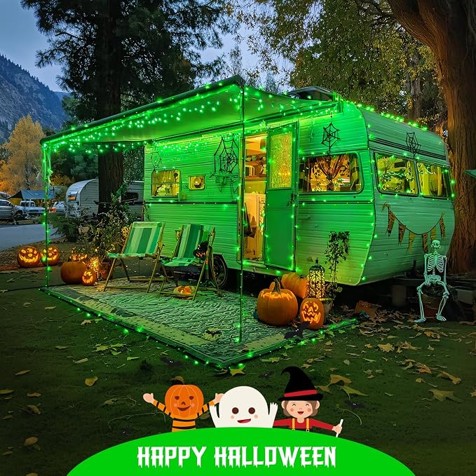 JMEXSUSS 2 Pack Solar Halloween Lights Outdoor, Total 400 LED 151FT, Green | Outdoor Waterproof, 8 Modes Solar Christmas String Lights for Outside Patio Yard Garden Tree Christmas Halloween Decorations
