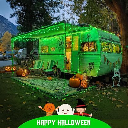 JMEXSUSS 2 Pack Solar Halloween Lights Outdoor, Total 400 LED 151FT, Green | Outdoor Waterproof, 8 Modes Solar Christmas String Lights for Outside Patio Yard Garden Tree Christmas Halloween Decorations