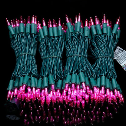 YULETIME 200 Pink LED Christmas Lights, 66 ft Green Wire UL String Light | Stay Lit, End-to-End Connectable, UL Certified, Commercial Grade, 1-Strand 200 Lights, 4" Spacing