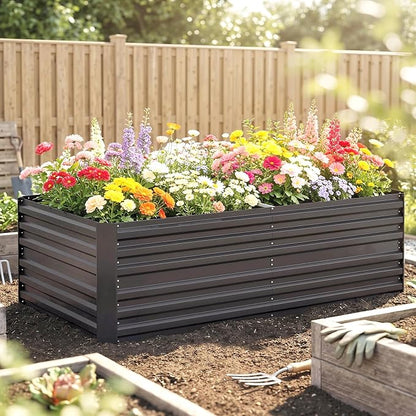 Outsunny Galvanized Raised Garden Bed Kit with Reinforcing Bars, Large and Tall Metal Planter Box for Vegetables, Flowers and Herbs, 6' x 3' x 2', Dark Gray