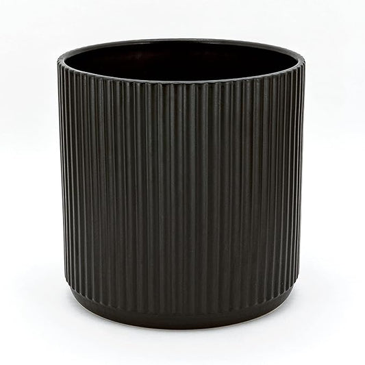 Amazon Basics Fluted Ceramic Planter Pot for Indoor Outdoor Plants, Round Flower Pot with Drainage Hole, 10-inch, Black