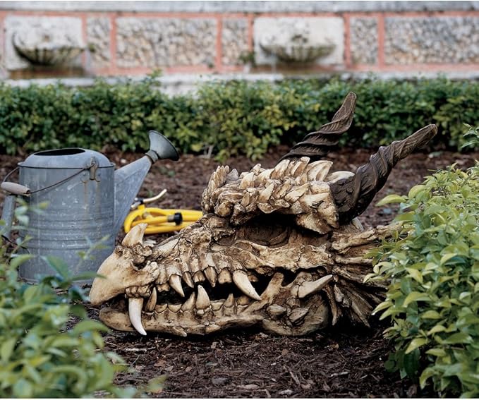 Design Toscano Stoker's Moors Dragon Skull Gothic Garden Statue, Large, 26 Inch, Polyresin, Full Color