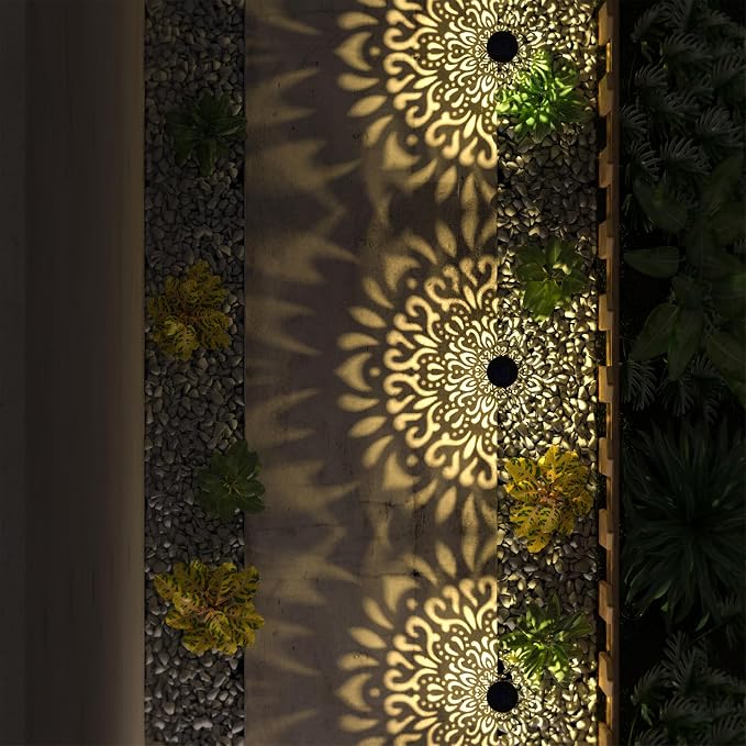 gardencave 6 Pack Solar Lights Outdoor Garden Decorative Mandala Solar Pathway Lights Waterproof Plastic Outside Solar Path Landscape Lights Gardening Gifts for Women Mom Backyard Walkway Yard Decor