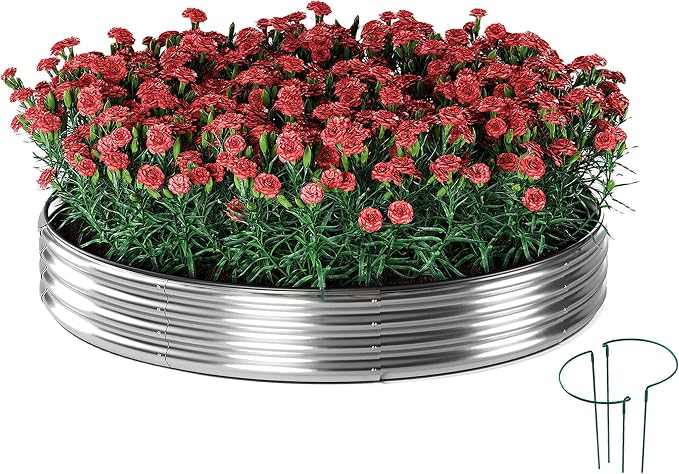 ZFHgarden Galvanized Metal Planter Raised Garden Bed Kit for Gardening Outdoor，Height 12 Inch, 3x3x1ft Round Galvanized Steel Fire Pit，Steel Fire Pit Silver for Backyard, Camping, Bonfire