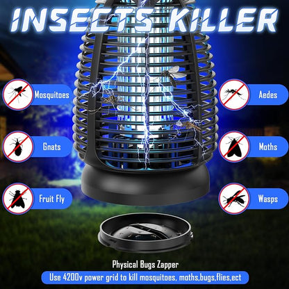 Electric Bug Zapper Outdoor, 4200V Mosquito Zapper with 20W UV Light, Plug-in Insect Killer with Removable Tray, Hanging Fly Trap for Patio, Porch, Backyard, Garage and Indoor Use