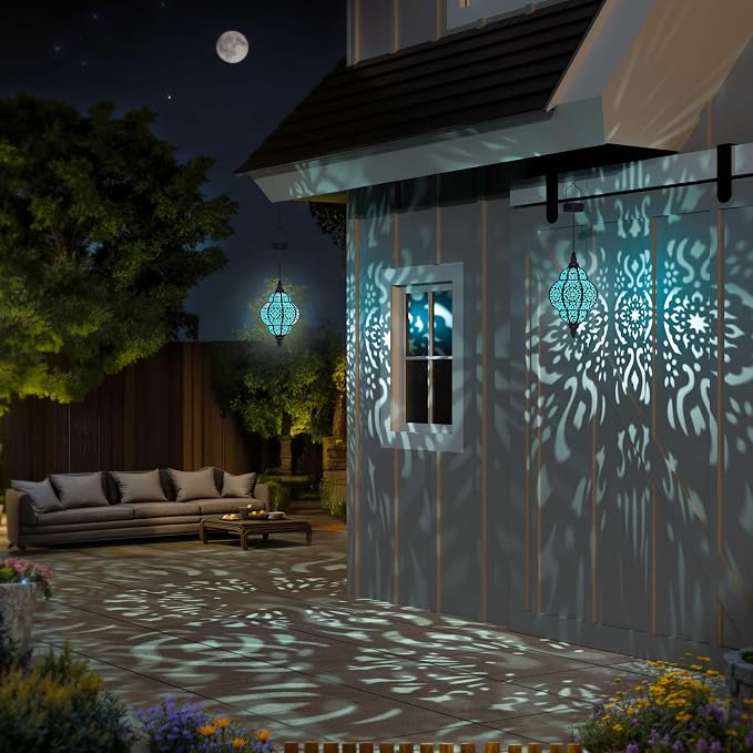 Hapjoy Hanging Solar Lights Outdoor Garden Decor Solar Lantern Waterproof Plastic Moroccan Outdoor Decorations for Patio Pathway Yard Backyard Garden Decorative (2, Black)