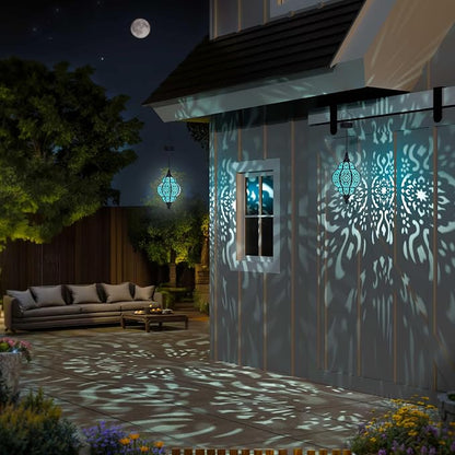 Hapjoy Hanging Solar Lights Outdoor Garden Decor Solar Lantern Waterproof Plastic Moroccan Outdoor Decorations for Patio Pathway Yard Backyard Garden Decorative (2, Black)