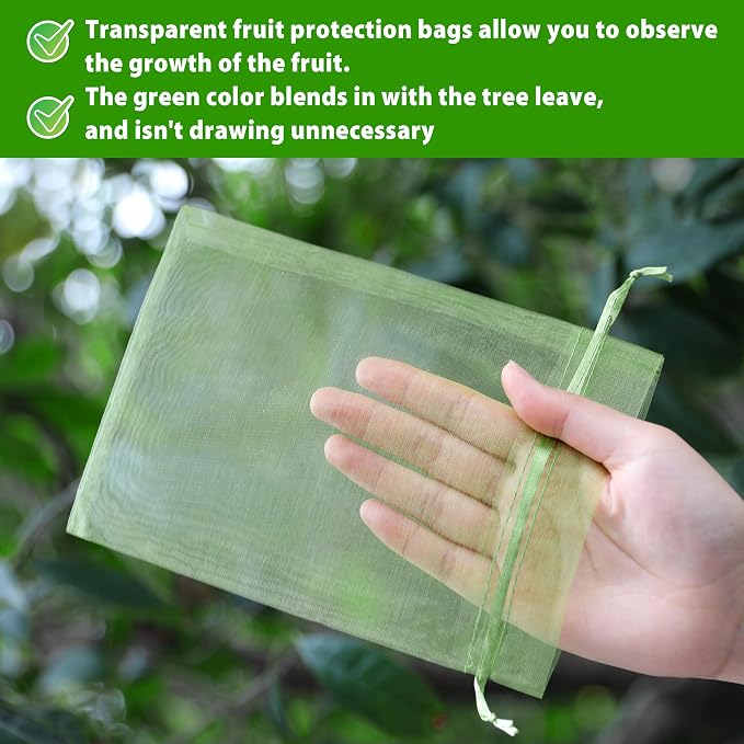 EWPJDK 70pcs Fruit Protection Bags 6x8 inch Green Netting Cover Drawstring Mesh Tomato Protectors Bags Pest Barrier for Blueberry Small Fruit Veggies Garden (70, 6x8 inch)