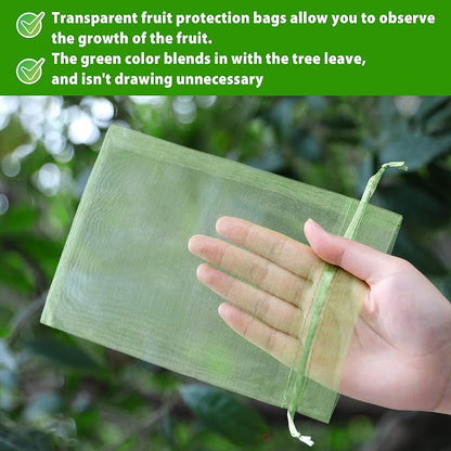 EWPJDK 70pcs Fruit Protection Bags 6x8 inch Green Netting Cover Drawstring Mesh Tomato Protectors Bags Pest Barrier for Blueberry Small Fruit Veggies Garden (70, 6x8 inch)