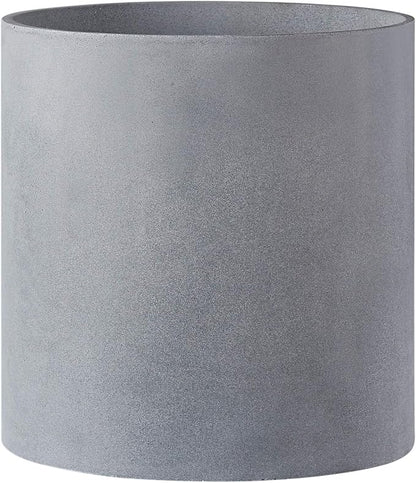 FaithLand 10 Inch Fiberstone Planter - Lightweight Modern Cylinder Plant Pot with Drainage Hole & Plug, Authentic Concrete Look, Gray