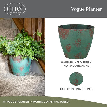 Classic Home and Garden by Growscape Vogue Planter Pots (8” Patina Copper) | Hand-Painted Finish Plant Pots, Lightweight Indoor Outdoor Planter, UV-Resistant, Great for Patio, Home & Garden Decor Accent