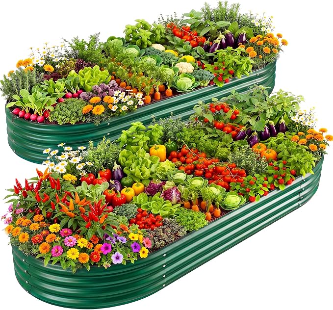 Land Guard 2Pcs 8ft Galvanized Steel Raised Garden Bed, 8 x 4 x 1 ft Large Metal Raised Planter Beds, Raised Garden Bed for Vegetables, Green