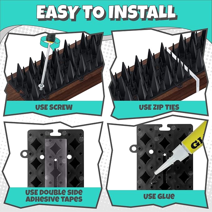 15 Pack Upgraded Bird Deterrents for Outside Patio - Balcony Pigeon Deterrent with 2400 Spikes to Keep Birds Away. Anti Bird Spikes for Pigeons and Other Small Birds, Crows, Woodpecker Deterrents