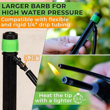CARPATHEN 100 Drip Irrigation Emitters Vortex - Drip Irrigation Parts for Irrigation Kit - 1/4 inch Irrigation Tubing Compatible - 360 deg Adjustable Fan Sprayer for Raised Garden Bed, Potted Plants
