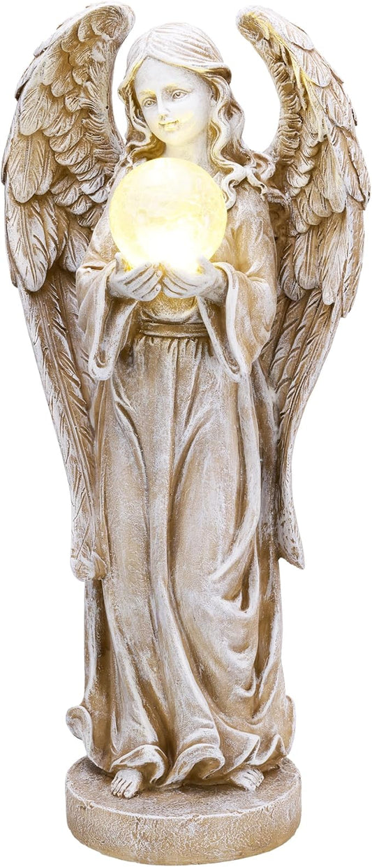TERESA'S COLLECTIONS Large Angel Garden Statues with Solar Outdoor Light for Outdoor Decor, Fairy Figurine Resin with Wing & Glass Ball for Garden Decor, Yard Decor Lawn Ornament Gifts for Mom, 23"