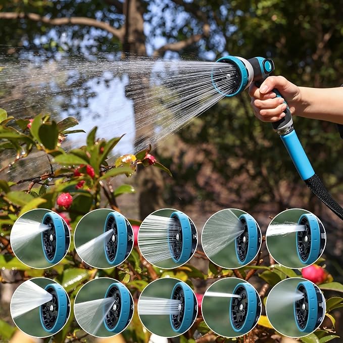 100FT Black Garden Hose, Lightweight No Kink Water Hose with 10 Function Spray Nozzle, 3/4 Inch Rust-Proof Aluminum Leak-Proof Connector for Yard Garden RV Outdoor Watering