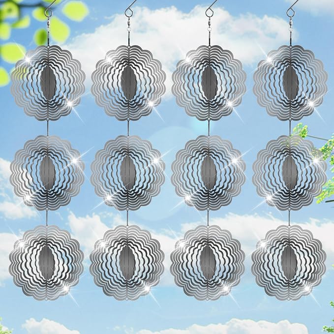 Stainless Steel Bird Deterrents for Outside Patio, Reflective Bird Scare Devices 3D Wind Spinners Outdoor Decor, Woodpecker Deterrent Bird Reflectors to Keep Pigeon Crow Away House Yard Window Porch