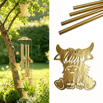 Highland Cow Wind Chimes Outdoor - Large Memorial Wind Chimes for Loss of Loved One, Cute Metals Hanging Highlands Cattle Wind Spinner Decor for Garden, Patio, Backyard, Porch