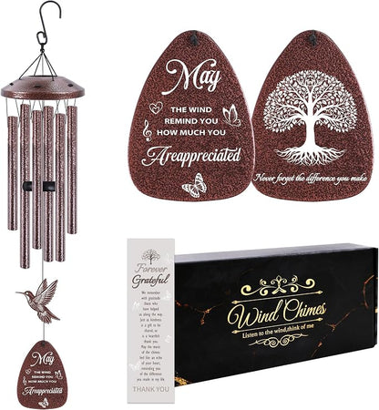Thank You Wind Chimes for Outside: Thank You Gifts for Men Women, Mental Hummingbird Wind Chime, Thoughtful Appreciation Gift Set for Mom Friends Coworker Employee Teacher