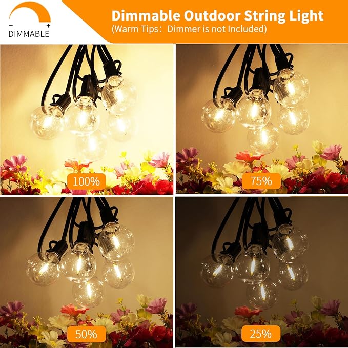 Svater Outdoor String Lights LED 60 FT, Patio Globe Lights with 32 Plastic G40 Bulbs, Waterproof Dimmable Outside Hanging Light for Backyard Bistro Cafe Porch Party Decor, 2700K Warm White
