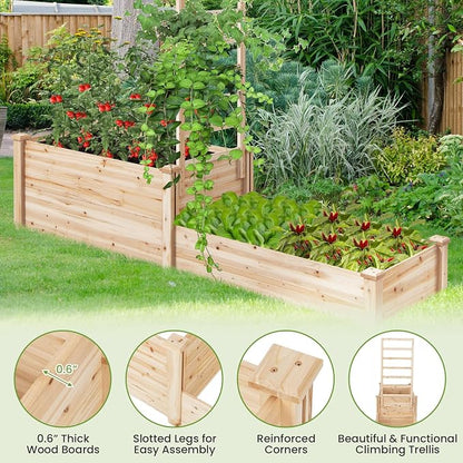 S AFSTAR Raised Garden Bed with Trellis & 2 Planter Boxes, 88" x 25" x 53" Outdoor Wooden Planter Box Kit for Flower Herb Veggies Fruit Climbing Vines, Elevated Gardening Planter for Garden Patio