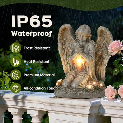 Solar Angel Garden Statue Outdoor Decor Cemetery Decorations for Grave Praying Angel Figurines with LED Light for Outdoor Lawn Yard Patio Decor Memorial Gifts for Women, Mom, Grandma