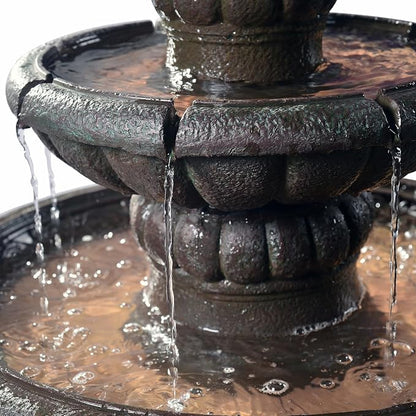 Teamson Home Deluxe Pineapple Pedestal 2 Tiered Floor Waterfall Fountain with Pump for Outdoor Patio Garden Backyard Decking, 39 Inch Height, Iron Gray | Waterfall Fountain with Pump, Garden Patio Yard Décor, Durable Polyresin, Weatherproof, Iron Gray