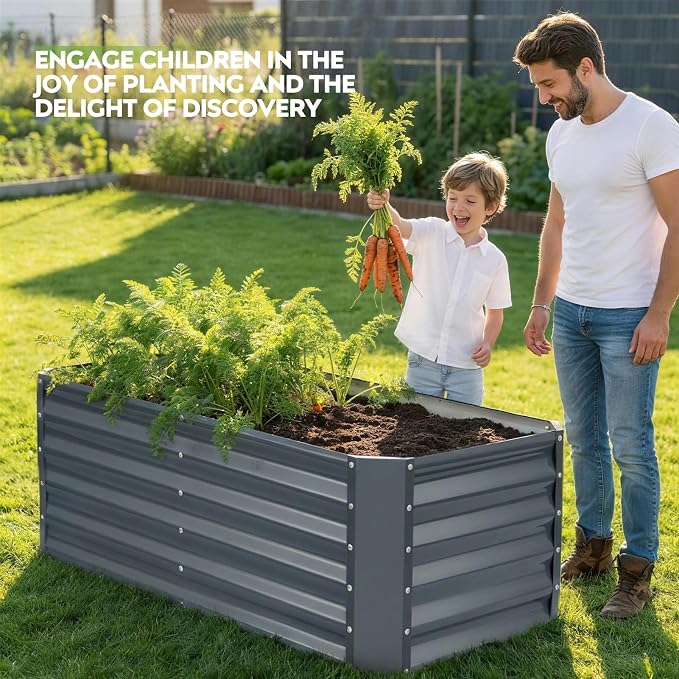 4×2×1.4ft Galvanized Raised Garden Bed Kit, Metal Planter Boxes Outdoor, High Raised Beds for Vegetables, Fruits, and Flowers - IronGrey