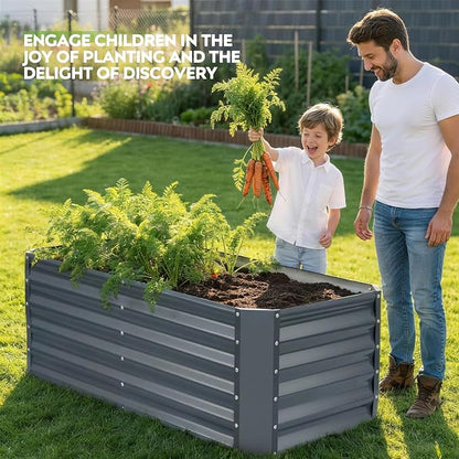 4×2×1.4ft Galvanized Raised Garden Bed Kit, Metal Planter Boxes Outdoor, High Raised Beds for Vegetables, Fruits, and Flowers - IronGrey