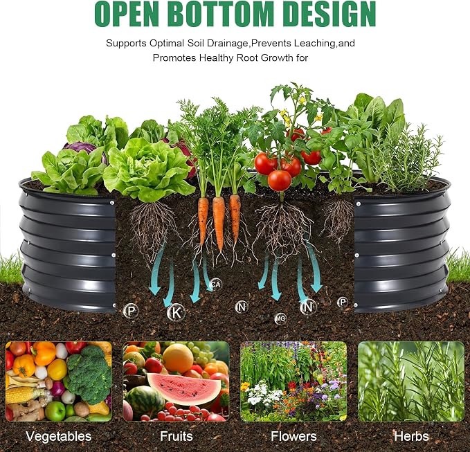 Galvanized Raised Garden Bed Outdoor, 2Pcs 4x2x1ft Oval Planter Box with Rubber Strip,Metal Raised Bed Kit for Vegetables Flowers Herbs, Grey