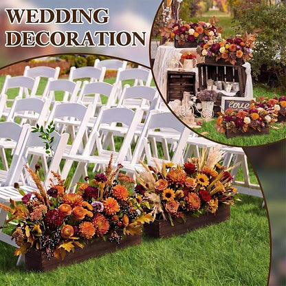 Sintuff 4 Set Rectangle Wooden Planters, 24 x 4 Inch Wood Boxes with Removable Plastic Liner & Floral Foam Blocks, Rustic Wood Planter for DIY Centerpieces Home Wedding Garden Bookshelf Decor (Brown)
