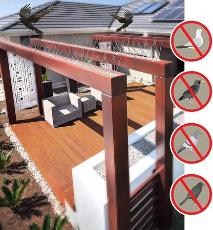 Aspectek Stainless Steel Pre-Assembled Bird Spikes 10 Feet (3 Meters), Bird Deterrent Kit with Transparent Silicone Glue