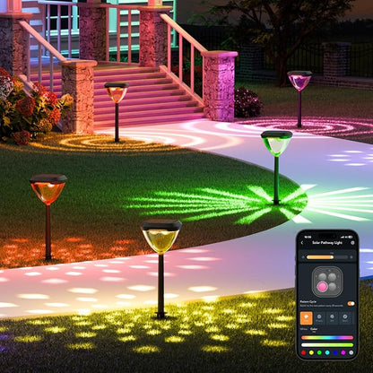 Linkind Smart Solar Pathway Lights SP6, in-App Pattern Switching Solar Lights Outdoor, USB&Solar Charging, Cool/Warm White/Color-Changing Landscape Lighting, Easter Decor for Yard, Patio, 1 Pack