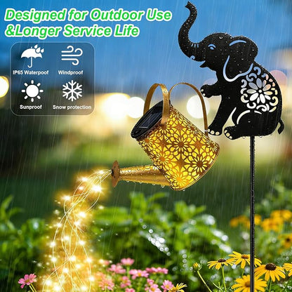 VOOKRY Solar Lights Outdoor,Watering Can with Elephant Silhouette Stake | Garden Gifts for Mom,Women&Garden Lovers Waterproof Metal Garden Water kettle,Decorative Yard Patio Lawn Pathway Decor(1Pack)