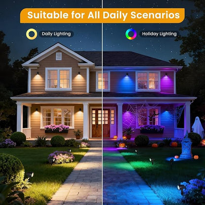 15W Low Voltage Landscape Lights Kit, RGBW Color Changing Spot Lights Outdoor with Transformer 100FT UL-Listed Wire, Low Voltage Lights IP66 Waterproof Remote Control for Garden House, 12Pack