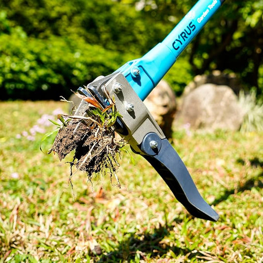 CYRUS 39 Inch 3 Claw Weed Puller Tool Aluminum Handle Weeding Remover | Semi-auto spring for labor-saving weeding, long pole avoids bending, rust-proof metal pulls weeds whole safely