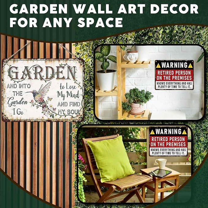 PEACHGARDEN Garden Signs Vintage Metal Sign Into The Garden To Lose My Mind Retro Gardening Poster Yard Wall Art Decor for Patio Greenhouse Backyard Cottage Outdoor 12x16 inch
