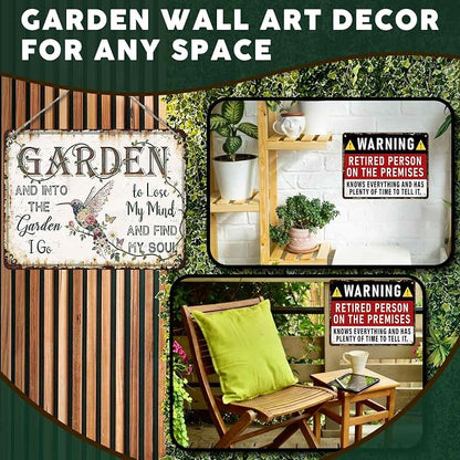 PEACHGARDEN Garden Signs Vintage Metal Sign Into The Garden To Lose My Mind Retro Gardening Poster Yard Wall Art Decor for Patio Greenhouse Backyard Cottage Outdoor 12x16 inch