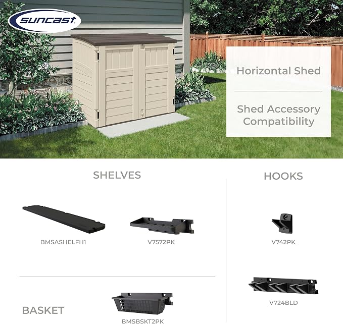 Suncast 4 Pack 34 Cu Ft Capacity Horizontal Outdoor Storage Shed for Garbage Cans, Garden Accessories, Backyard, and Patio Use, Vanilla