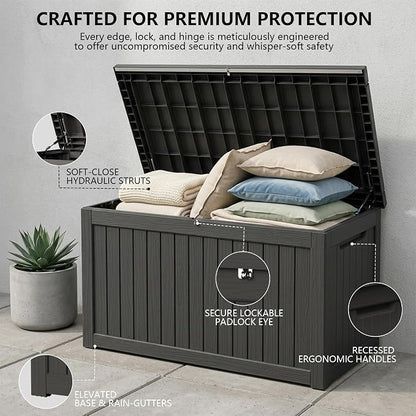 Outdoor Storage Box, 270 Gallon Waterproof Deck Box [Upgraded 3.0], Super-Sized Gas-Spring Resin Trunk for Large Seat Pillows, Heavy-Duty Lockable Backyard Storage Sofa, Garden Lawn, Black