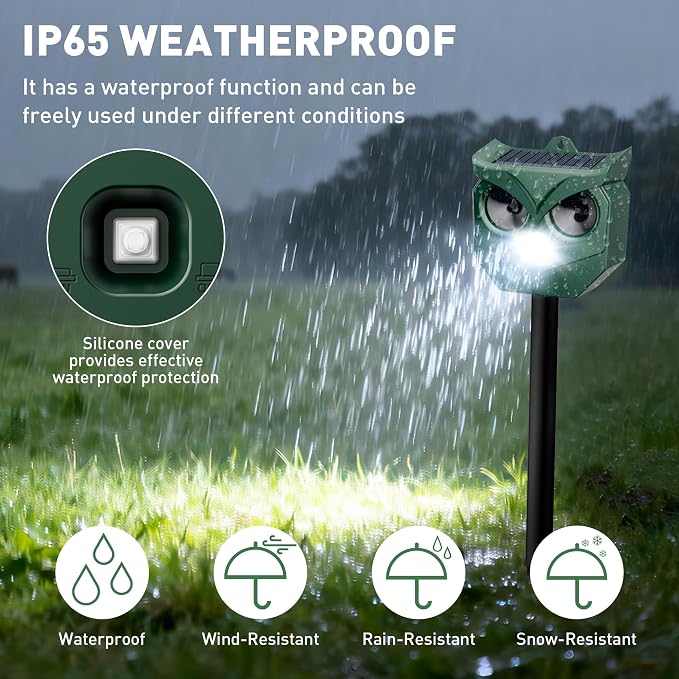 Solar Animal Deterrent Outdoor 2 Pack, Ultrasonic Motion Activated Repeller with LED Strobe, Waterproof for Unwanted Animals - Protect Garden Yard Lawn from Cats Squirrels Deer Raccoons Skunks