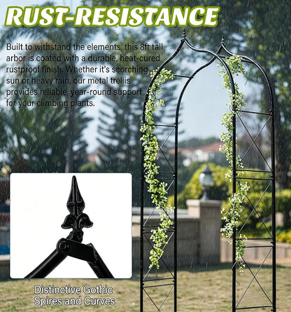 Metal Garden Arbors 8Ft Thickened Arch Trellis for Climbing Plants | Outdoor Arbor Rustproof Metal Frame Trellises Grapes Rose Yard Entrance Wedding Arched Backdrop Stand Party Event Decoration
