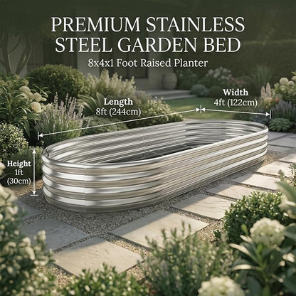AHEONLAR 2pack 8×4×1ft Raised Garden Bed，Outdoor Galvanized Planter Boxes, Oval Large Metal Raised Garden Beds for Vegetables