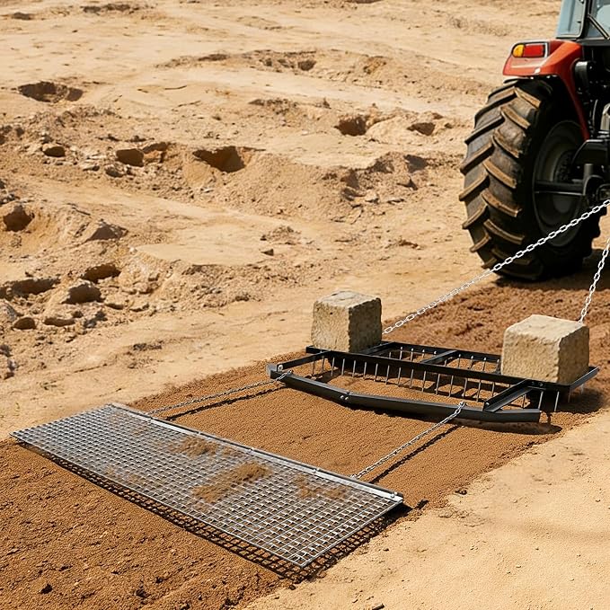 VEVOR Drag Harrow, 6 ft Tow-Behind Driveway Grader with Chain Harrow, Adjustable Width & 80lbs Load Capacity, Heavy Duty Lawn Leveling Rake, Fits ATVs UTVs Tractors, for Gravel Driveway Field