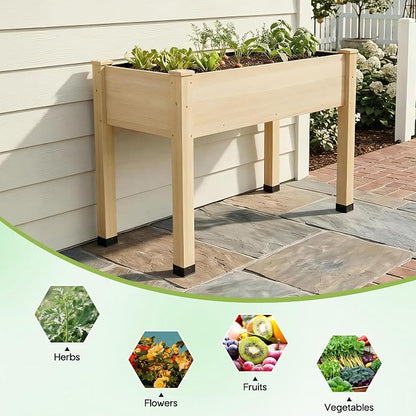 SPECRAFT 48 x 24 x 30 Inches Raised Garden Bed with Legs, 5 Cu Ft Wooden Planter Box with Drainage Holes & Liner, Outdoor Raised Garden Beds for Patio Backyard Gardening, Natural Wood Color