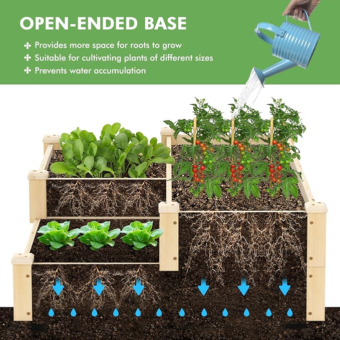 S AFSTAR 3-Tier Raised Garden Bed, Outdoor Elevated Planter Box for Vegetable Fruit Herb Flower Solid Fir Wood Planter Kit with Open-Ended Base, Gardening Planter for Garden Yard Lawn Backyard