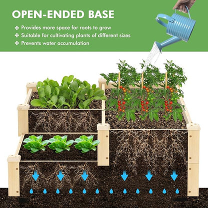 S AFSTAR 3-Tier Raised Garden Bed, Outdoor Elevated Planter Box for Vegetable Fruit Herb Flower Solid Fir Wood Planter Kit with Open-Ended Base, Gardening Planter for Garden Yard Lawn Backyard